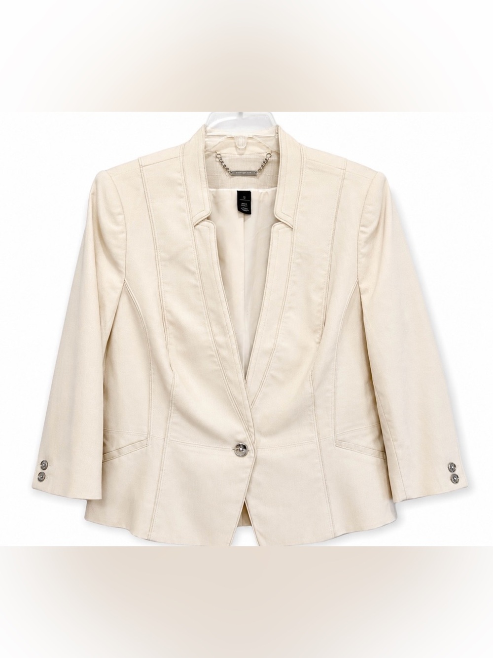 White House Black Market Ivory Tailored Blazer Jacket Size 12 3/4 Sleeve